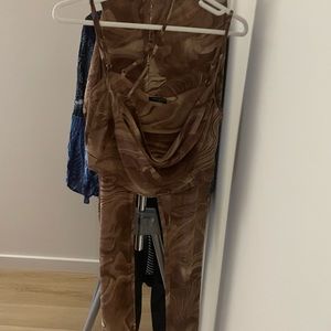 Womens large naked wardrobe 2 piece cutout outfit in sand color